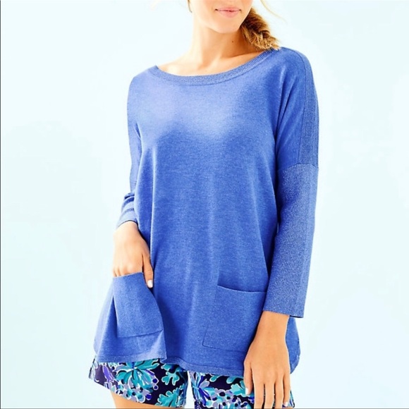 Lilly Pulitzer Cobo Sweater Heathered Coastal Blue S GUC - Picture 1 of 5